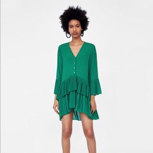 Zara Green Pleated Tunic Dress